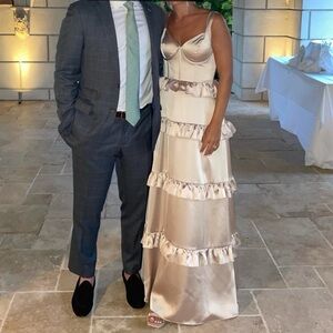 Revelry Sloan Satin Ruffle Dress- gold champagne